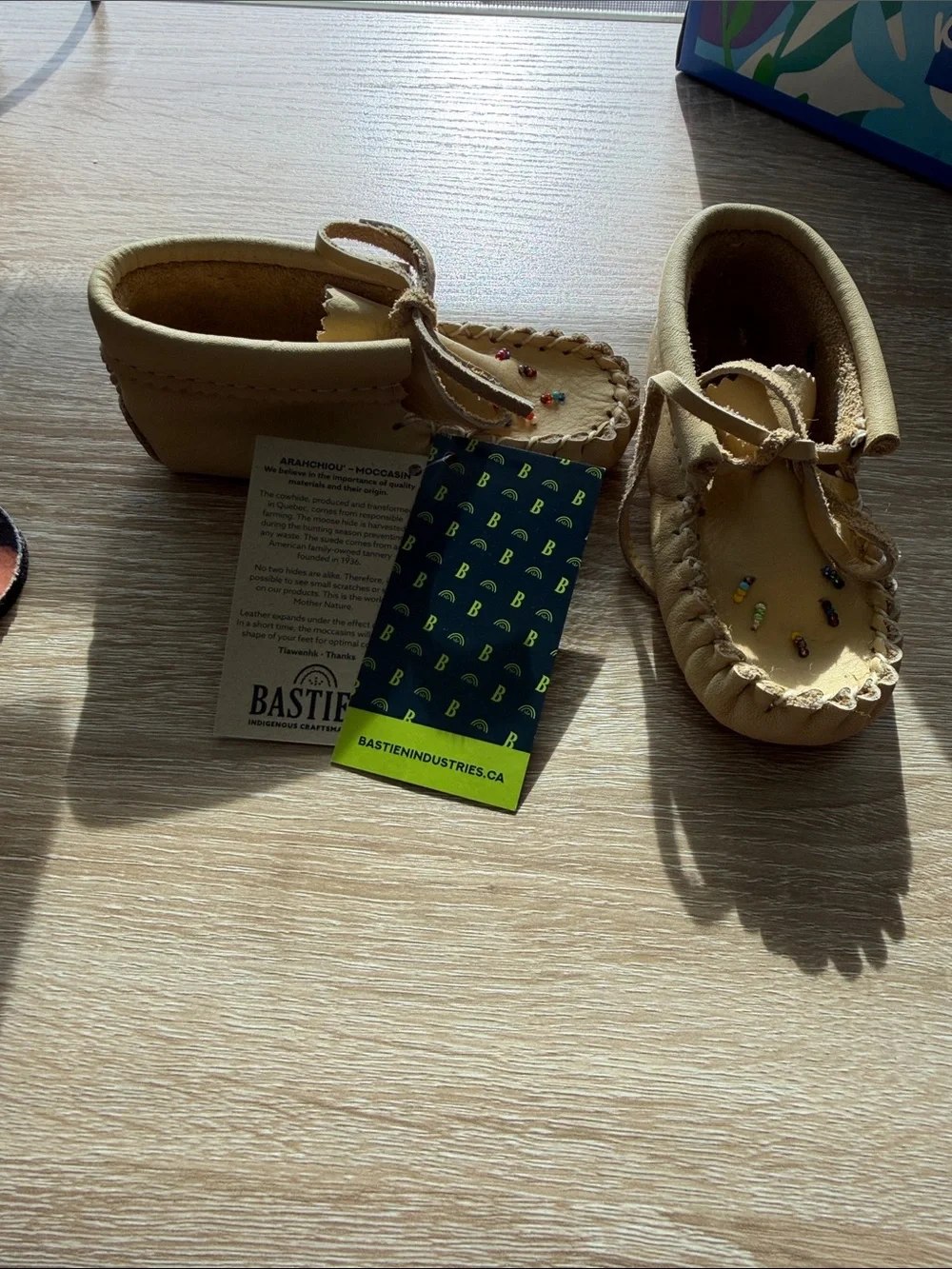 Kids Tan Bastien Moccasin Shoes with Bead Embellishments size 6